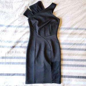 Body Con One Shoulder Dress with Sheer Panels